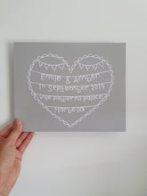 Load image into Gallery viewer, Personalised Wedding Lace Edged Heart Papercut