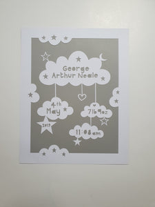 Personalised Birth Details Cloud Papercut