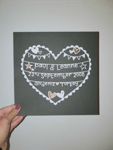 Load image into Gallery viewer, Personalised Wedding Lace Edged Heart Papercut