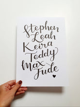 Load image into Gallery viewer, Personalised Hand Lettered Family Names Wall Art