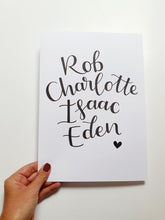 Load image into Gallery viewer, Personalised Hand Lettered Family Names Wall Art