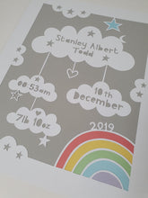 Load image into Gallery viewer, Personalised clouds papercut with rainbow