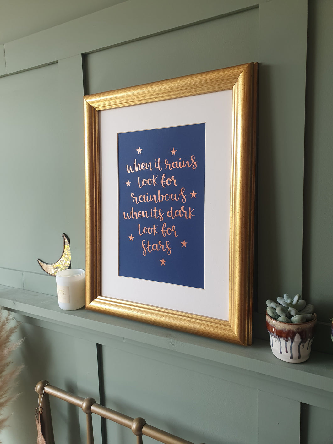 Copper hand lettered wall art A4