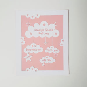 Personalised Birth Details Cloud Papercut