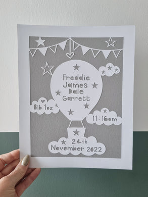 Hot Air Balloon Birth Details Papercut