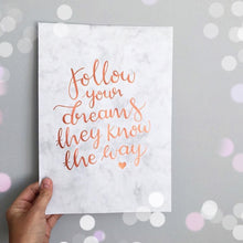 Load image into Gallery viewer, Copper hand lettered wall art A4