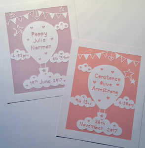 Hot Air Balloon Birth Details Papercut
