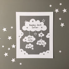 Load image into Gallery viewer, Personalised Birth Details Cloud Papercut