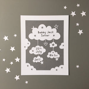 Personalised Birth Details Cloud Papercut