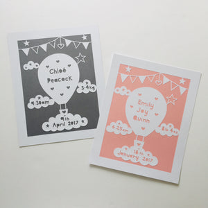 Hot Air Balloon Birth Details Papercut