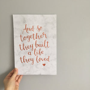 Copper hand lettered wall art A4