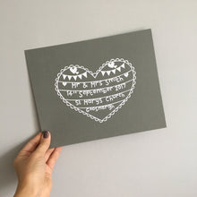 Load image into Gallery viewer, Personalised Wedding Lace Edged Heart Papercut