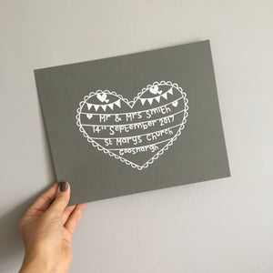 Personalised Wedding Lace Edged Heart Papercut