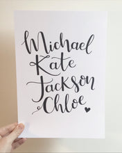 Load image into Gallery viewer, Personalised Hand Lettered Family Names Wall Art