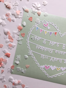 Personalised Wedding Papercut- Multi heart
