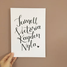 Load image into Gallery viewer, Personalised Hand Lettered Family Names Wall Art