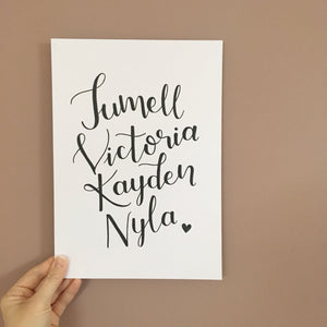 Personalised Hand Lettered Family Names Wall Art