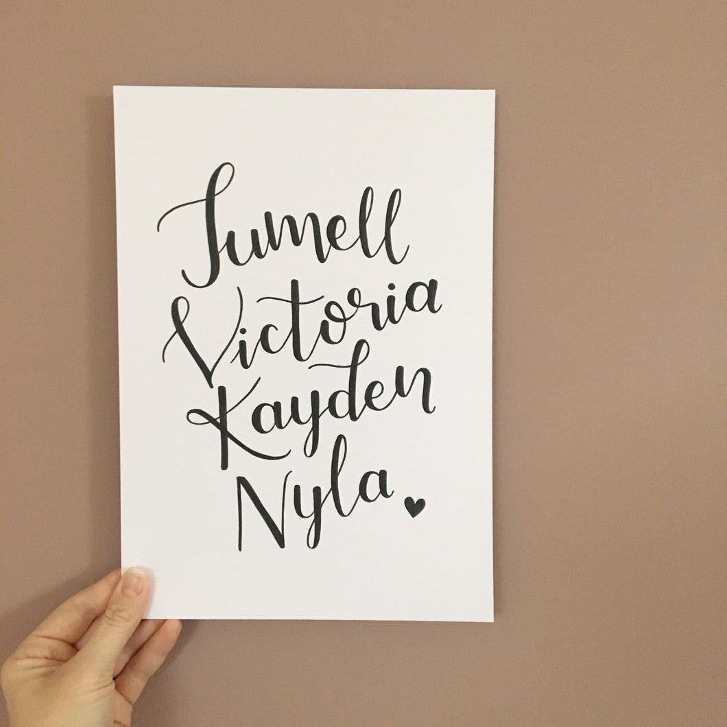 Personalised Hand Lettered Family Names Wall Art