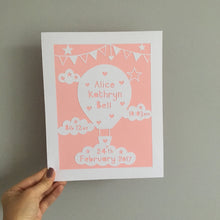 Load image into Gallery viewer, Hot Air Balloon Birth Details Papercut