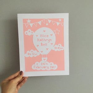 Hot Air Balloon Birth Details Papercut
