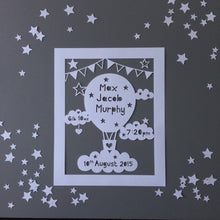 Load image into Gallery viewer, Hot Air Balloon Birth Details Papercut
