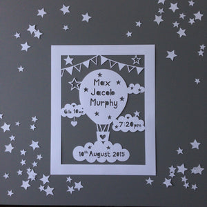 Hot Air Balloon Birth Details Papercut