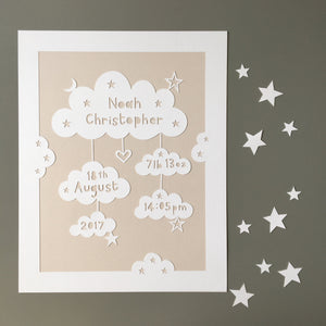 Personalised Birth Details Cloud Papercut