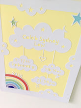 Load image into Gallery viewer, Personalised clouds papercut with rainbow