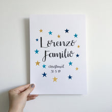 Load image into Gallery viewer, Hand Lettered Names &amp; Date of Birth/Christening piece with Stars